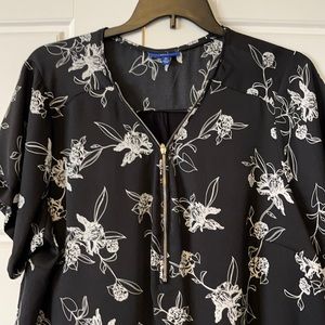 Floral top with zipper at neck